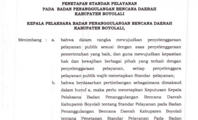 PENETAPAN STANDAR PELAYANAN PADA BPBD KABUPATEN BOYOLALI